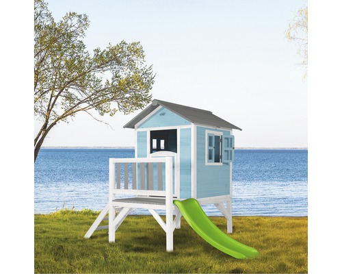 Spielhaus aus Holz mit Rutsche für den Garten