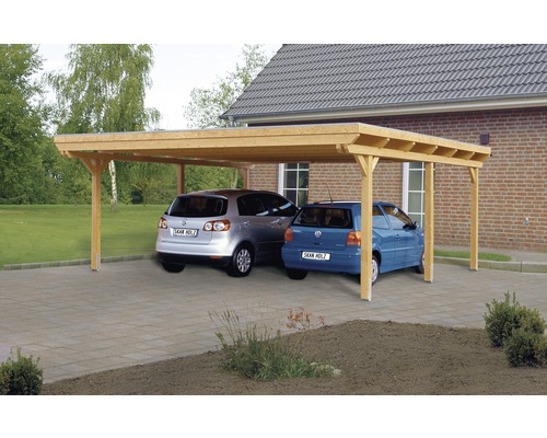 Doppelcarport SKAN HOLZ Emsland 613x604 cm mit Aluminium-Dach natur