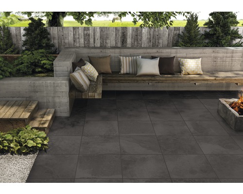 FLAIRSTONE Feinsteinzeug Terrassenplatte Slate Black rektifizierte Kante 60 cm x 60 cm x 2 cm