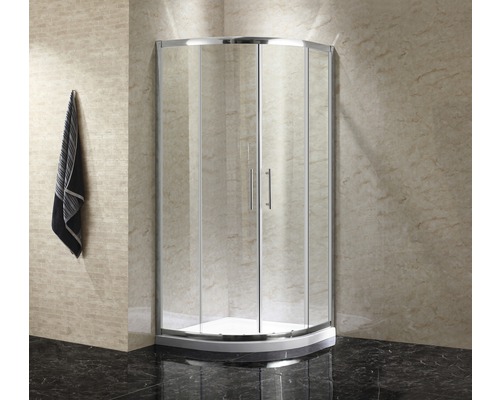 Eckdusche mit klaren Glastüren im Badezimmer