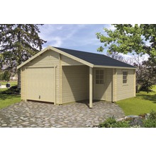 Holzgarage mit Carport und Tür