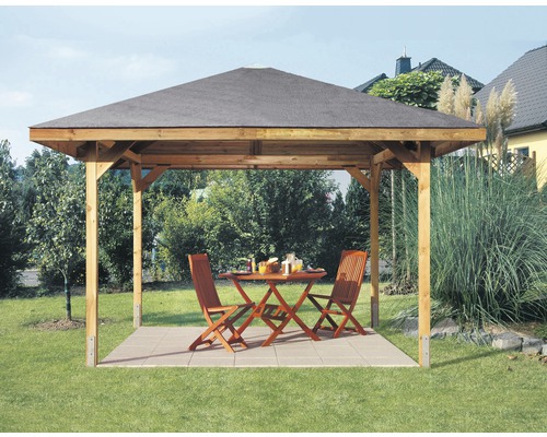 Gartenpavillion weka Paradies Gr. 3 304 x 304 cm natur Holzpavillon mit Tisch und Stühlen im Garten