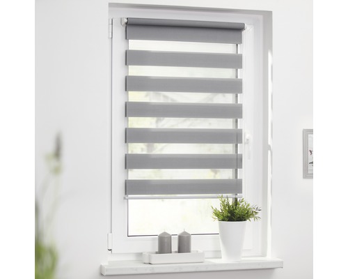 Lichtblick Doppelrollo ohne Bohren grau 45x150 cm inkl. Klemmträger Doppelrollo am Fenster mit Pflanze und Kerzen