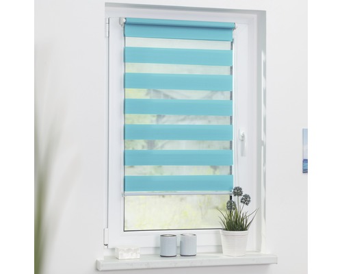 Lichtblick Doppelrollo ohne Bohren türkisblau 45x150 cm inkl. Klemmträger Fenster mit Rollo aus blickdichtem und transparentem Stoff