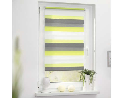 Gestreiftes Doppelrollo vor Fenster