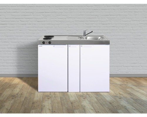 Kompakte Pantryküche mit Spüle, Kochfeld und Stauraum