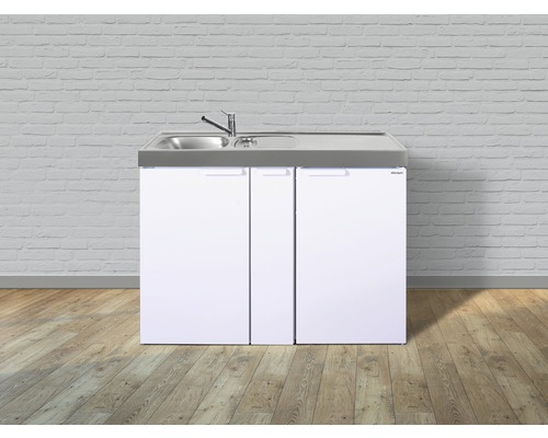 Waschbeckenunterschrank mit Edelstahlspüle und Armatur