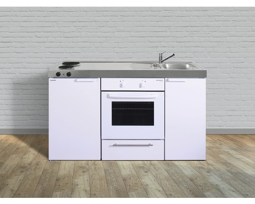 Miniküche Stengel Kitchenline MKB150 150x60 cm Becken rechts weiß glänzend mit Kochfeld
