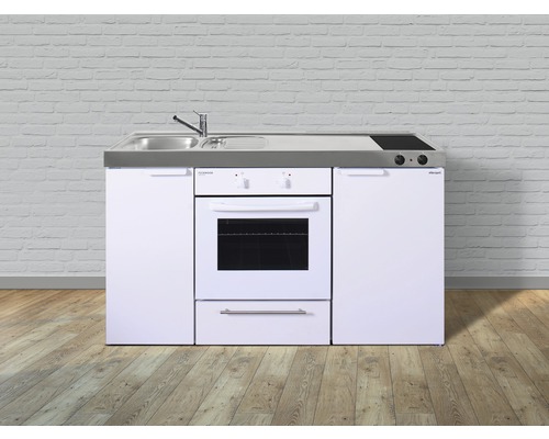 Miniküche Stengel Kitchenline MKB150 150x60 cm Becken links weiß glänzend mit Glaskeramikkochfeld