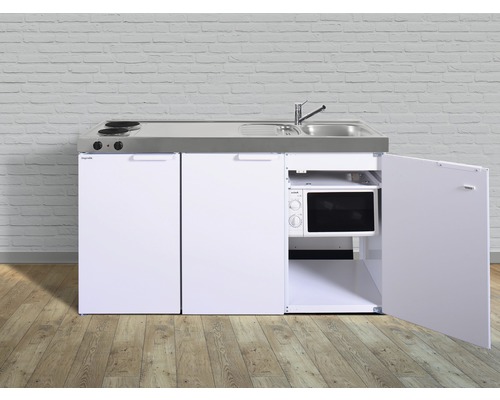Miniküche Stengel Kitchenline MKM150 150x60 cm Becken rechts weiß glänzend mit Kochfeld