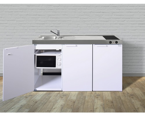 Miniküche Stengel Kitchenline MKM150 150x60 cm Becken links weiß glänzend mit Glaskeramikkochfeld