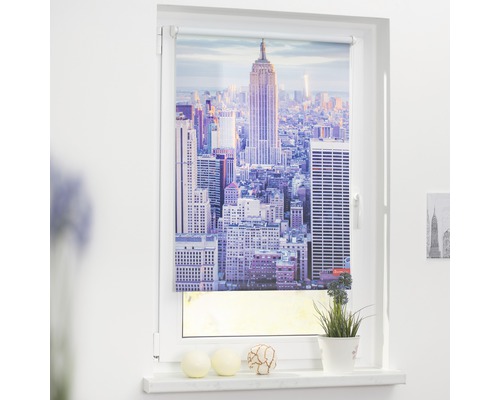 Klemmrollo Lichtblick ohne Bohren New York blau 100x150 cm inkl. Klemmträger Fenster mit Rollo mit New York Skyline Motiv