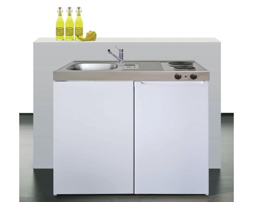 Miniküche Stengel Easyline ME100 100x60 cm Becken links weiß glänzend mit Kochfeld