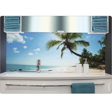 Badezimmer Waschbecken mit Strandmotiv und Handtüchern