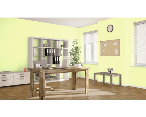 Büro mit Schreibtisch, Regal und Pinnwand