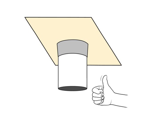 Illustration einer Rohrleitung mit Manschette an einer Decke mit einer Hand, die einen Daumen nach oben zeigt