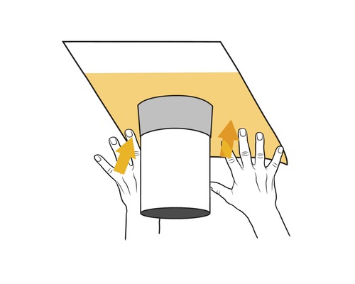 Illustration zeigt, wie ein Abluftrohr an einer Decke befestigt wird.