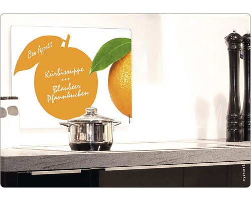 Herdabdeckplatte mit Orangenmotiv und Kochtopf