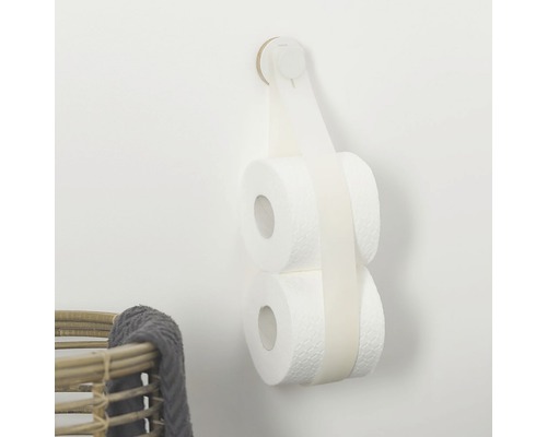 Toilettenpapierhalter mit zwei Toilettenpapierrollen an der Wand