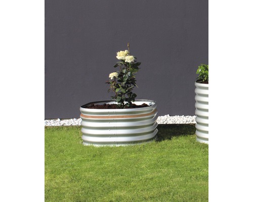 Hochbeet klassisch Vitavia Vita 401 rund Ø 82,1x40,1 cm silber Hochbeet aus Metall mit Rose im Garten