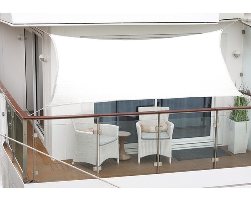 Balkonsonnensegel 140x270 cm wasser- und windabweisenden PES 200 g/cm², weiß Balkon mit Sonnensegel und Sitzgruppe