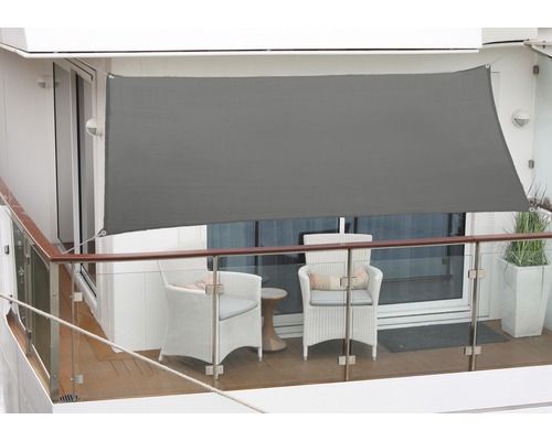 Balkonsonnensegel 140x270 cm wasser- und windabweisenden PES 200 g/cm², anthrazit Balkon mit Sonnenschutzsegel, Stühlen und Tisch