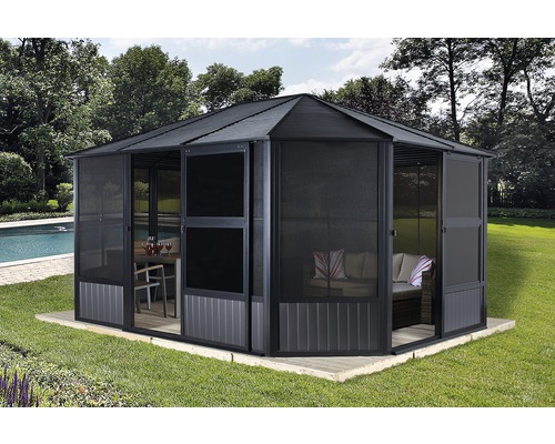 Pavillon SOJAG Charleston 12x15 mit Wandelementen und Moskitonetz 472x367 cm anthrazit