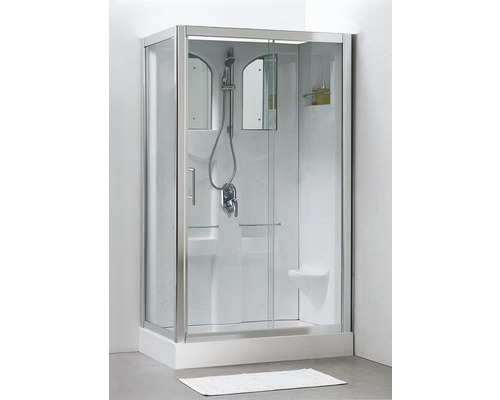 Fertigdusche Schulte ExpressPlus Malta 120x80x210 cm Echtglas Klar hell alpinweiß Komplette Duschkabine mit Armatur und Schiebetüren