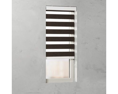 SOLUNA Doppelrollo D-R8 mit weißer Kassette Struktur braun 60x175 cm Fenster mit braun gestreiftem Doppelrollo zur Lichtregulierung