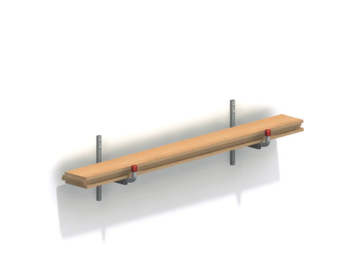 Holzregal mit Metallhalterung an einer Wand