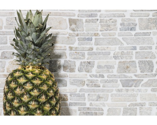 Dekor Wand mit Natursteinverblendern und Ananas