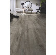 Wohnzimmer mit modernem Design und Laminatboden in Holzoptik
