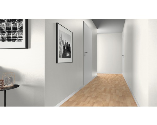 Flur mit Laminatboden, Innentüren und Wanddekoration