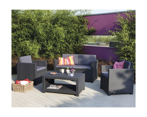 Gartenlounge-Set aus Polyrattan mit Sofa, Sessel und Tisch für den Außenbereich