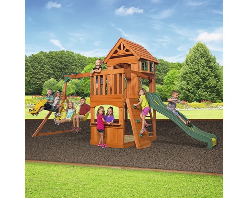 Kinderspielplatz mit Schaukeln, Rutsche und Kletterwand für den Garten