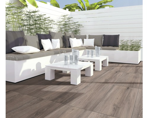 FLAIRSTONE Feinsteinzeug Terrassenplatte Wood Mocca rektifizierte Kante 90 x 45 x 2 cm