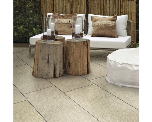 FLAIRSTONE Feinsteinzeug Terrassenplatte Garden Sand rektifizierte Kante 90 cm x 45 cm x 2 cm