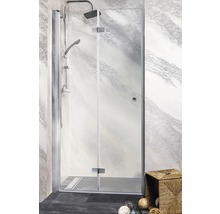 Duschabtrennung aus Glas mit Armaturen im Badezimmer