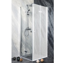 Eckdusche mit Glastüren und Duschgarnitur