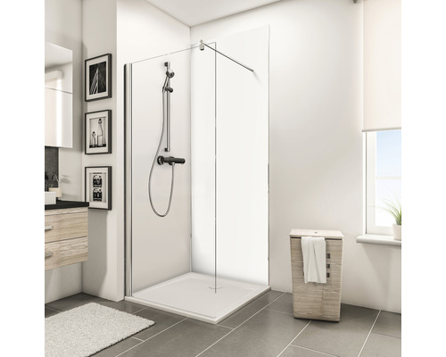 Duschrückwand-Erweiterungsset Schulte Decodesign 900x2100x3 mm weiß Begehbare Dusche mit Duschrinne und Duscharmatur im Badezimmer