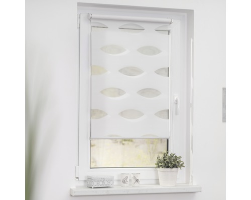 Fenster mit Duo Rollo mit Blätter Design für den Innenbereich