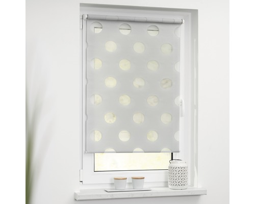 Fensterrollo mit Punktmuster im geschlossenen Zustand