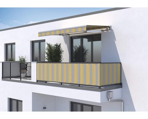 SOLUNA Balkonverkleidung H:95 cm Dessin 6292 (Meterware) Balkon mit Markise und Sichtschutz in gestreiftem Design