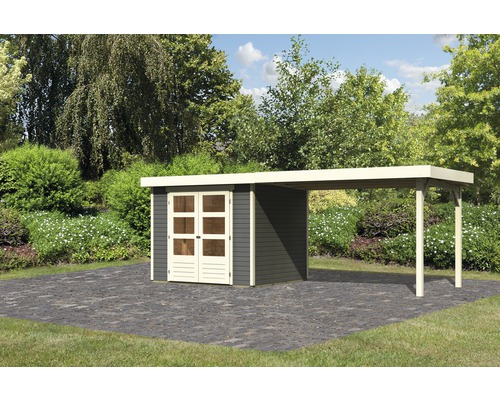 Gartenhaus Karibu Kodiak 3 mit Anbaudach 2,8 m 521 x 238 cm terragrau