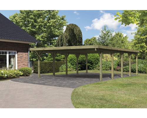Doppelcarport Karibu Pluwig 3 Variante A 598x860 cm kesseldruckimprägniert Holzcarport im Garten