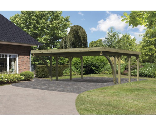 Doppelcarport Karibu Pluwig 2 Variante C 598x673 cm kesseldruckimprägniert Holzcarport im Außenbereich