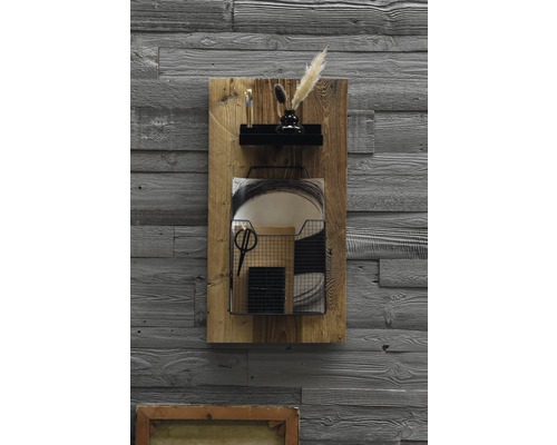 Wandorganizer aus Holz mit Ablage und Drahtkorb zur Aufbewahrung von Büroartikeln