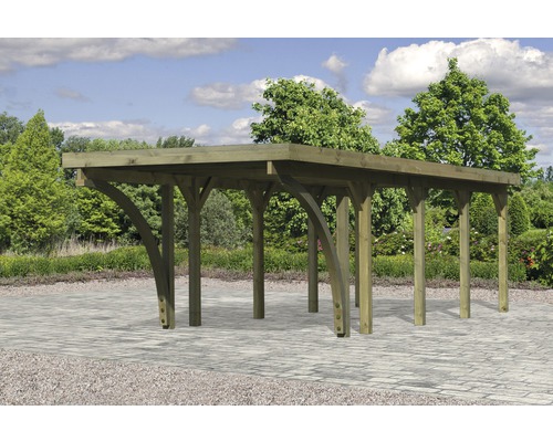 Holzcarport mit Flachdach im Garten