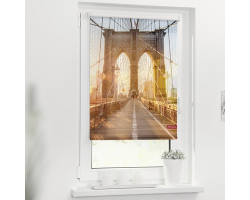 Klemmrollo Lichtblick ohne Bohren Brooklyn Bridge 60x150 cm inkl. Klemmträger Fensterrollo mit Brooklyn Bridge Motiv im geschlossenen Zustand