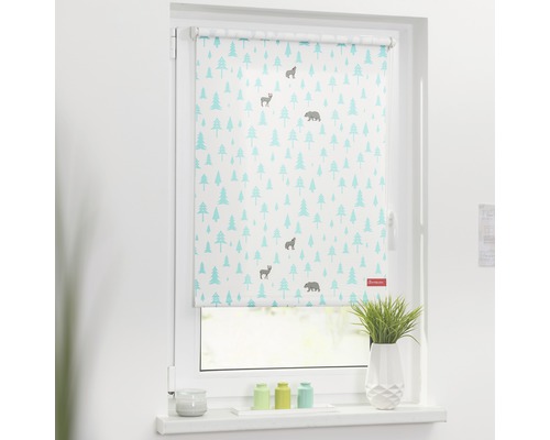 Klemmrollo Tageslichtrollo Lichtblick ohne Bohren Okko 60x150 cm inkl. Klemmträger Fensterrollo mit Waldmotiv aus Tannenbäumen, Bären, Hirschen und Wölfen